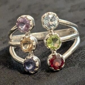 Rare 925 Solid Sterling Silver Colorful Multi Gemstone Ring Size 9